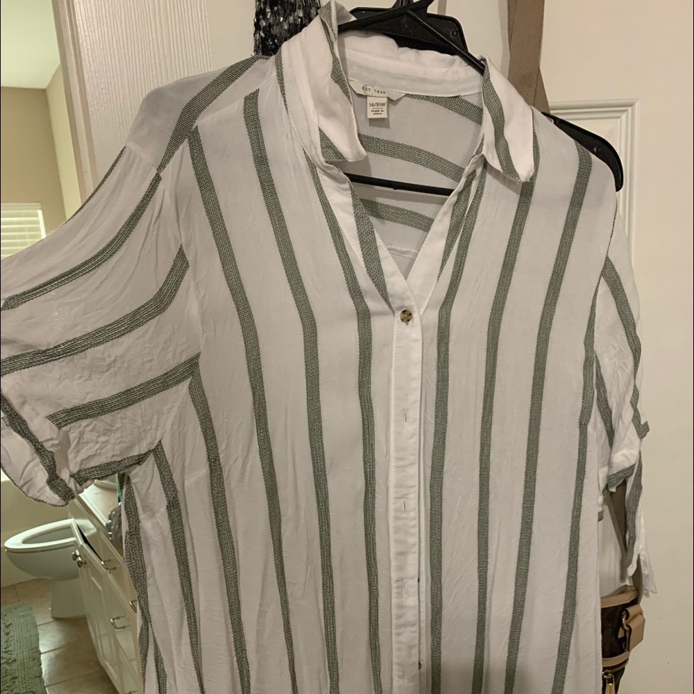 White and green button up blouse